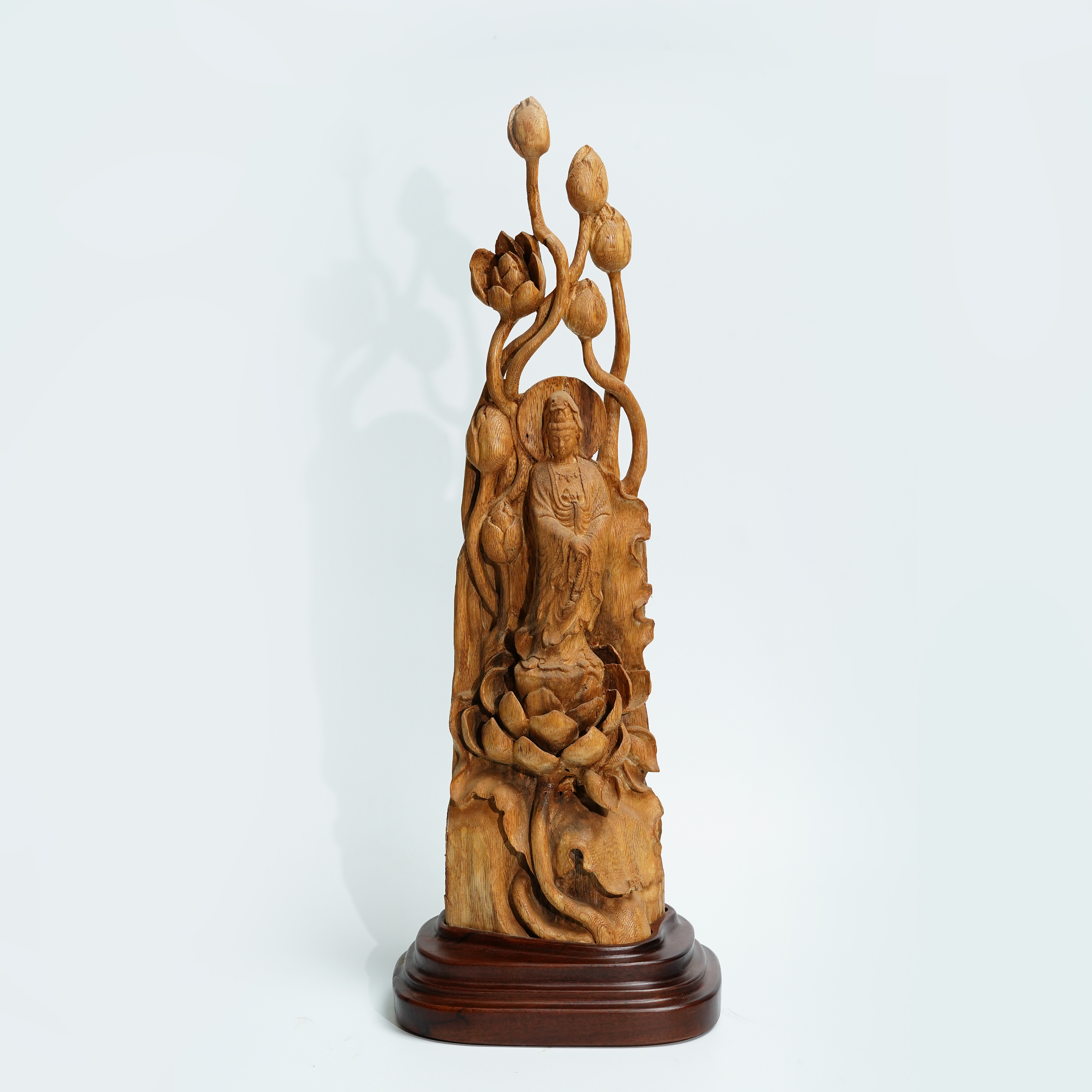 Natural Agarwood Guanyin Statue On Lotus – Premium Spiritual Oud Sculpture